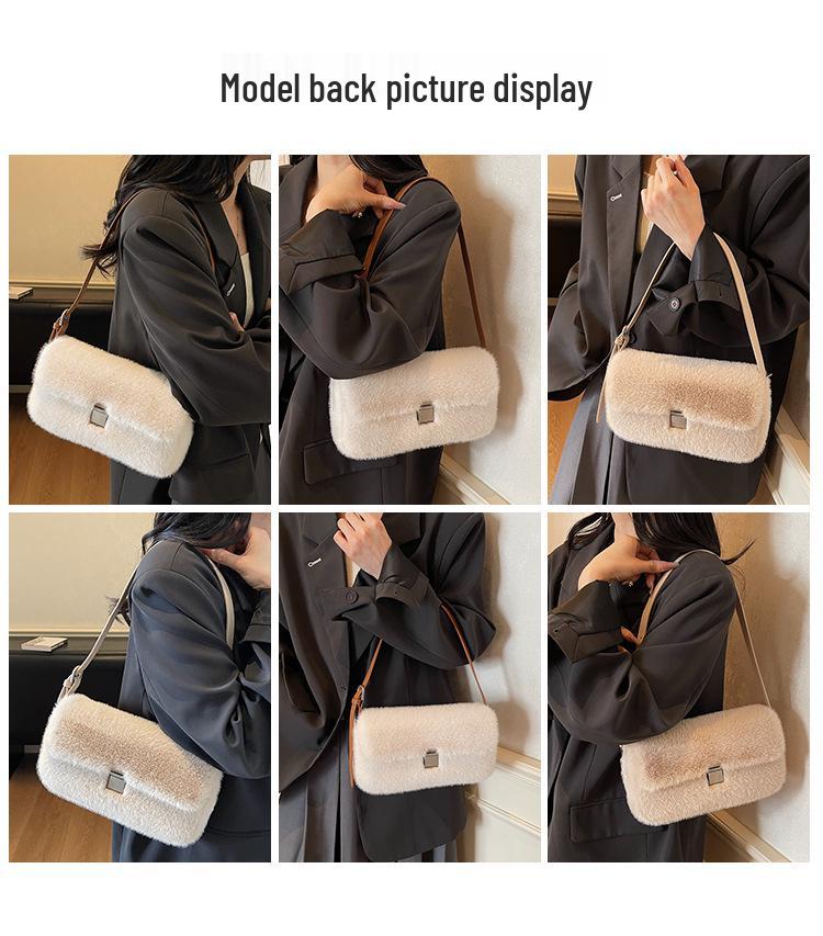 Niedliche Plüsch-Umhängetasche in Bonbonfarbe - Modische kleine quadratische Handtasche für Damen für Herbst/Winter