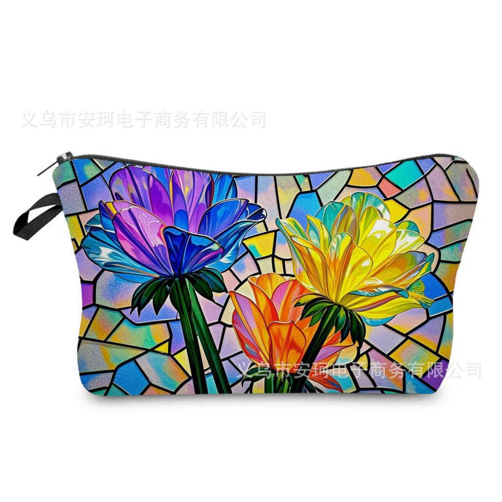 Floral Series Printed Cosmetic Bag, Gift Storage Bag, Practical Toilet Bag