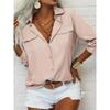 Long - Sleeve Button - Up Double - Pocket Lapel Casual Women's Blouses & Shirts