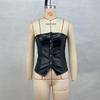 Piba Yi European & American INS Style Women's Summer Off-Shoulder Short PU Leather Sexy Top
