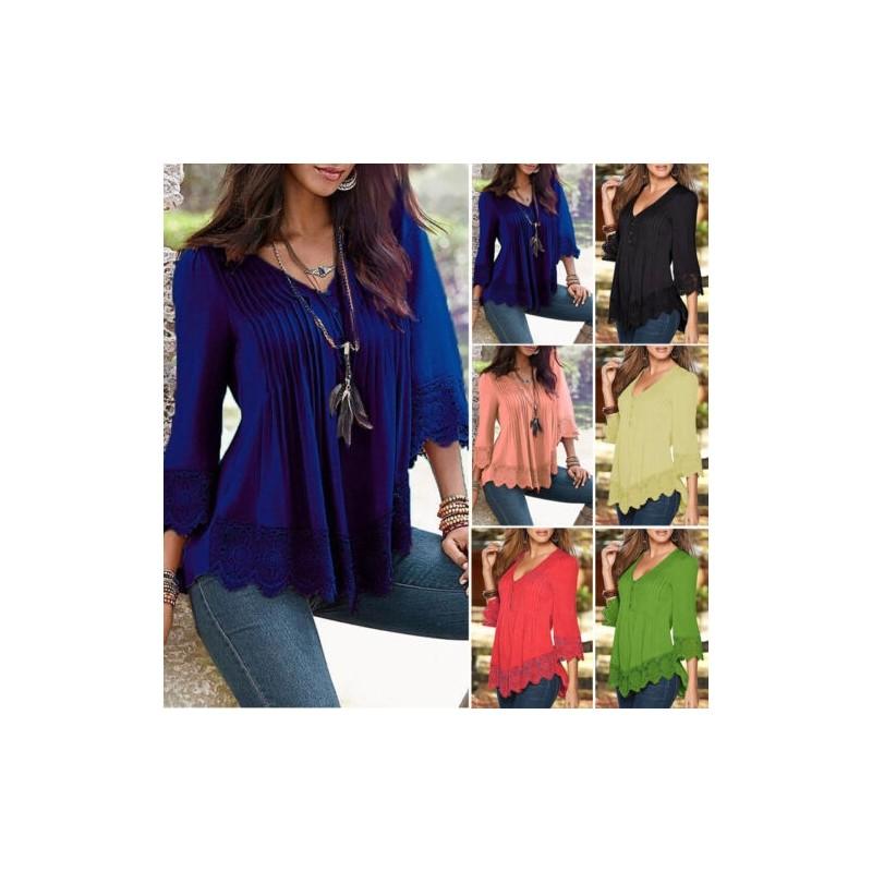 Premium Quality Women Ladies Casual Long Sleeve Lace Shirts Loose Blouses Plus Size