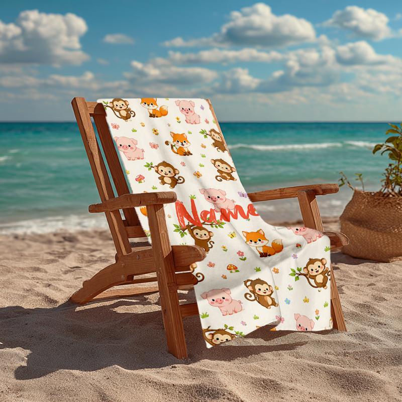 Custom Name Ultra-Soft Beach Towel with Monkey Theme,Ideal for Pool - Camping, Diving - Perfect Travel Essential, Vibrant Beach Towel.