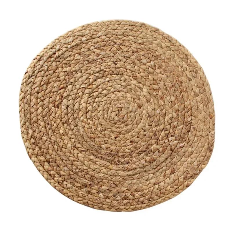 2025 New Handmade Water Hyacinth Straw Woven Placemat Heat-resistant Non-slip Woven Placemat Large Round Woven Placemat For Dini 11cm&Round