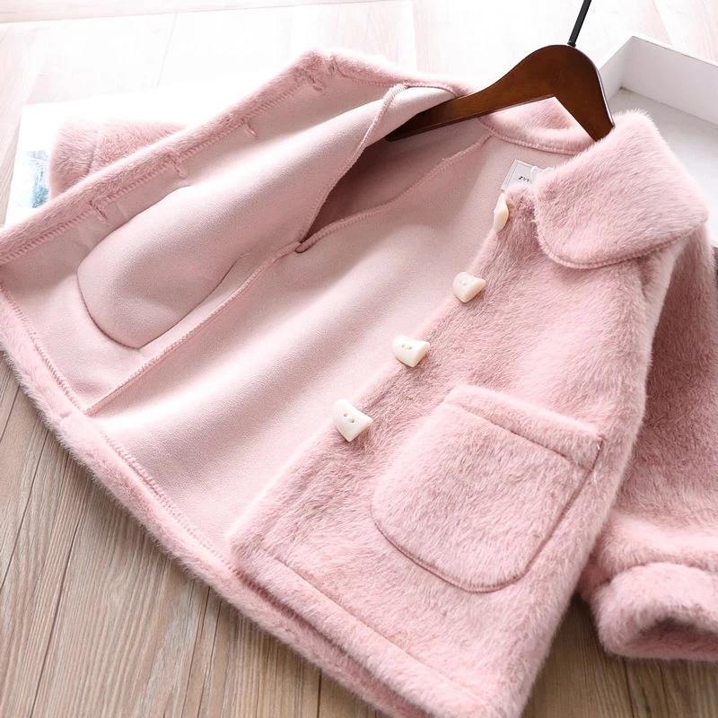 Girls Autumn and Winter Jacket Velvet Thickened Fashion Winter Clothing Children Long Woolen Coat