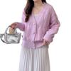 Women's V-Neck Gradient Rainbow Knit Cardigan - Loose-Fit Cable Knit Jacket for Spring & Autumn
