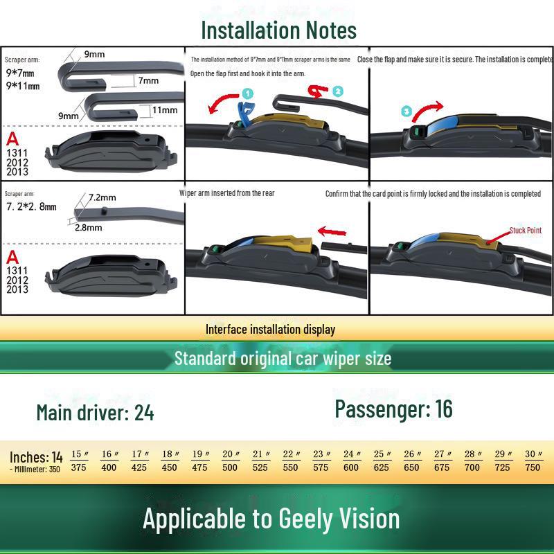 Geely Vision/X1/X3/PRO/Global Hawk GC7 Silent Windshield Wiper Blade Rubber Strip