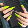 1 Set French Tip Press On Nails Leopard Pattern Long Artificial Matte Fingernails Fluorescent Yellow Tips Full Cover Ballerina