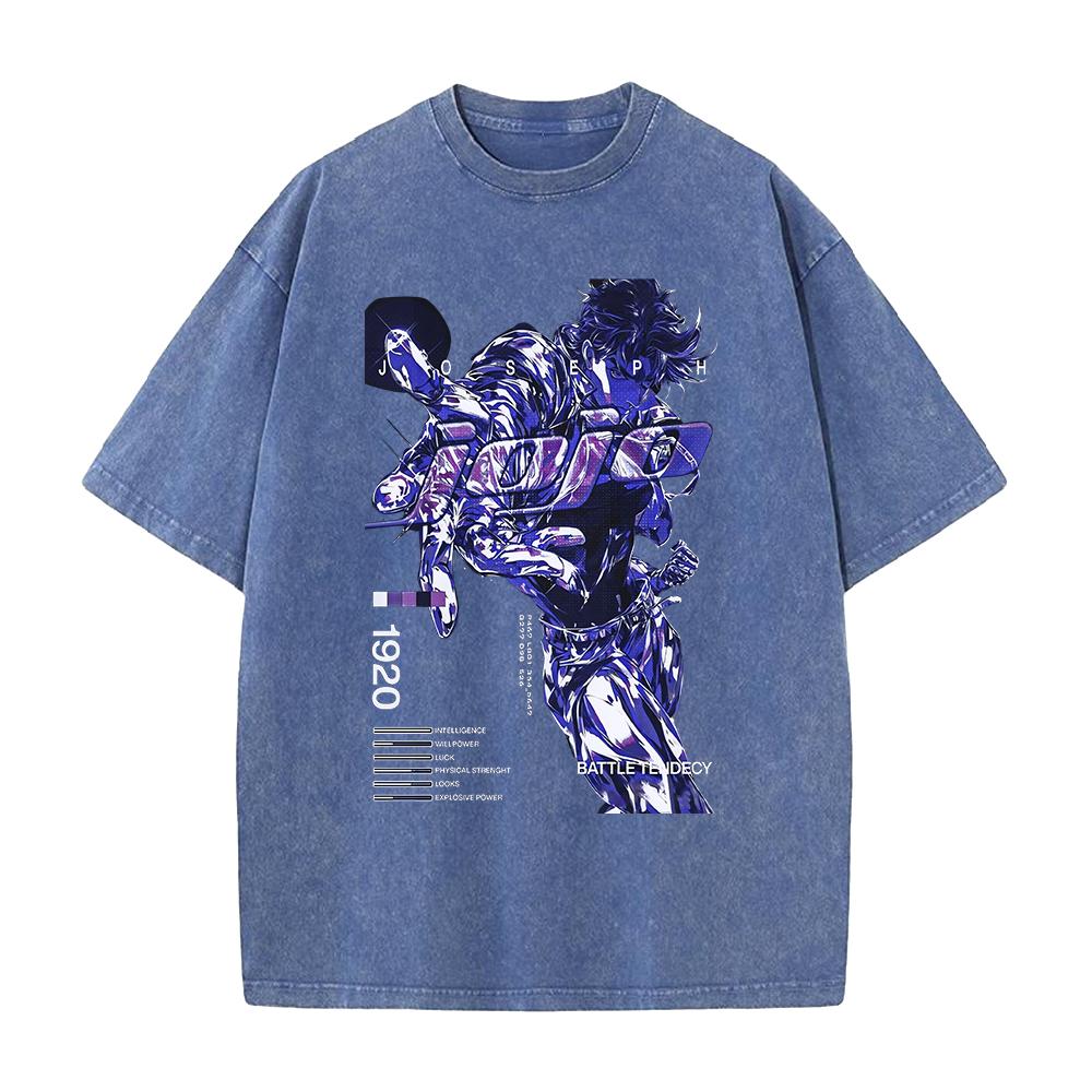 Manga JoJo's Bizarre Adventure Joseph Joestar Print Tee Men Women Clothing Washed Cotton T-shirt Vintage T Shirt Harajuku Tshirt