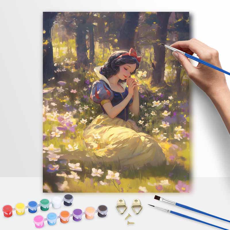 Disney Snow White Oil Painting Art Beautiful Forest Flowers Handmade Diy Painting Home Decoration Gift