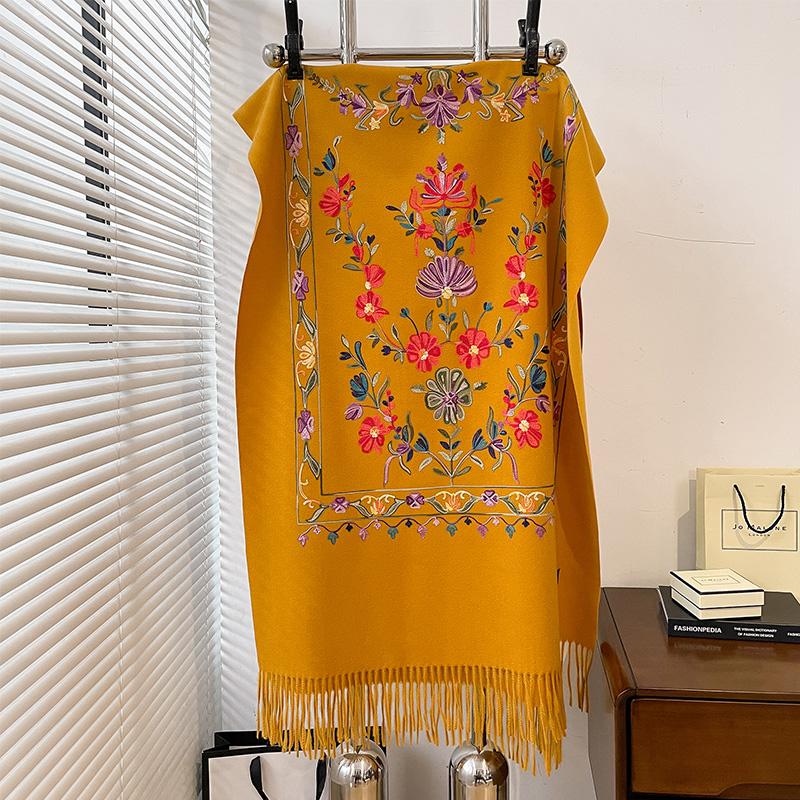 Luxury Winter Embroidery Cashmere Scarf Women New Design Warm Pashmina Blanket Poncho Scarves Female Shawl Thick Foulard Bufanda