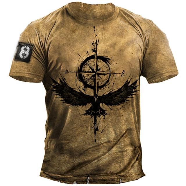 Vintage Herren T-Shirt Sommer Amerikanisches Hemd Tops Kompass Bedruckte Kurzarm-T-Shirts Lose Tägliche Herrenbekleidung Lässige Streetwear 3XL black