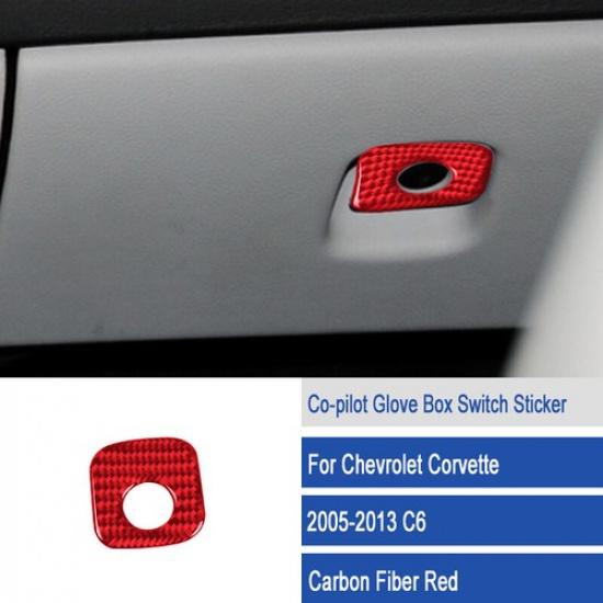 Bright Red Carbon Fiber Car Passenger Storage Box Button Cover For Corvette C6