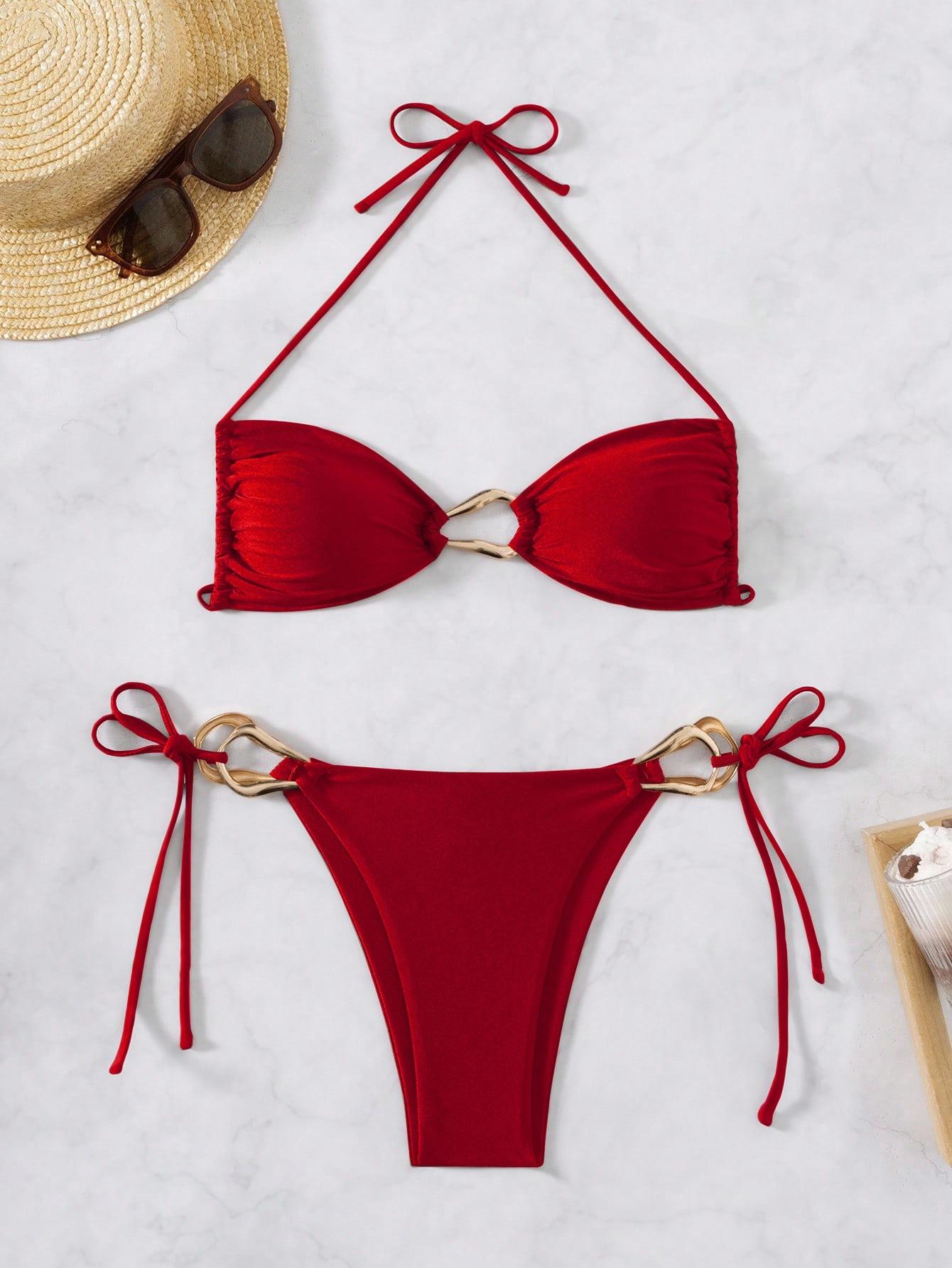

Sexy bikini bra set, split solid color swimsuit, gathering split swimsuit, pure desire swimsuit XL