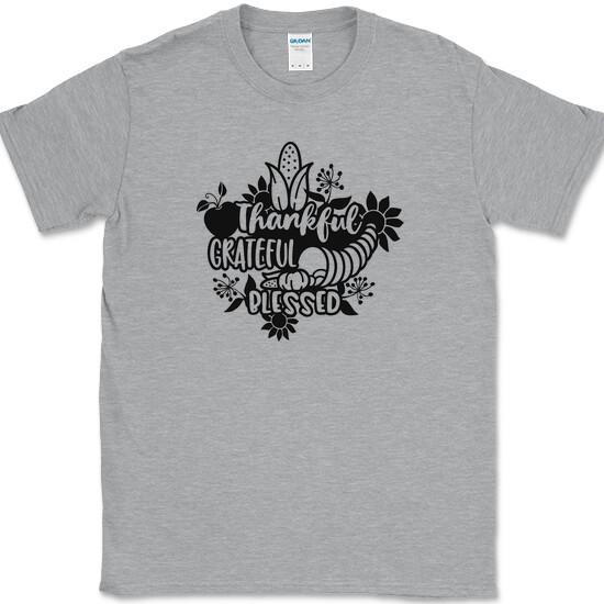 

Thankful Grateful Blessed T-Shirt Thanksgiving Holiday Pumpkins Fall Tee 4XL
