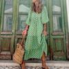 Vestido bohemio con estampado floral para mujer, vestido playero largo con escote en V y mangas abullonadas, vestido informal holgado con estampado de cintura alta y dobladillo con vuelo para fiestas en la playa y