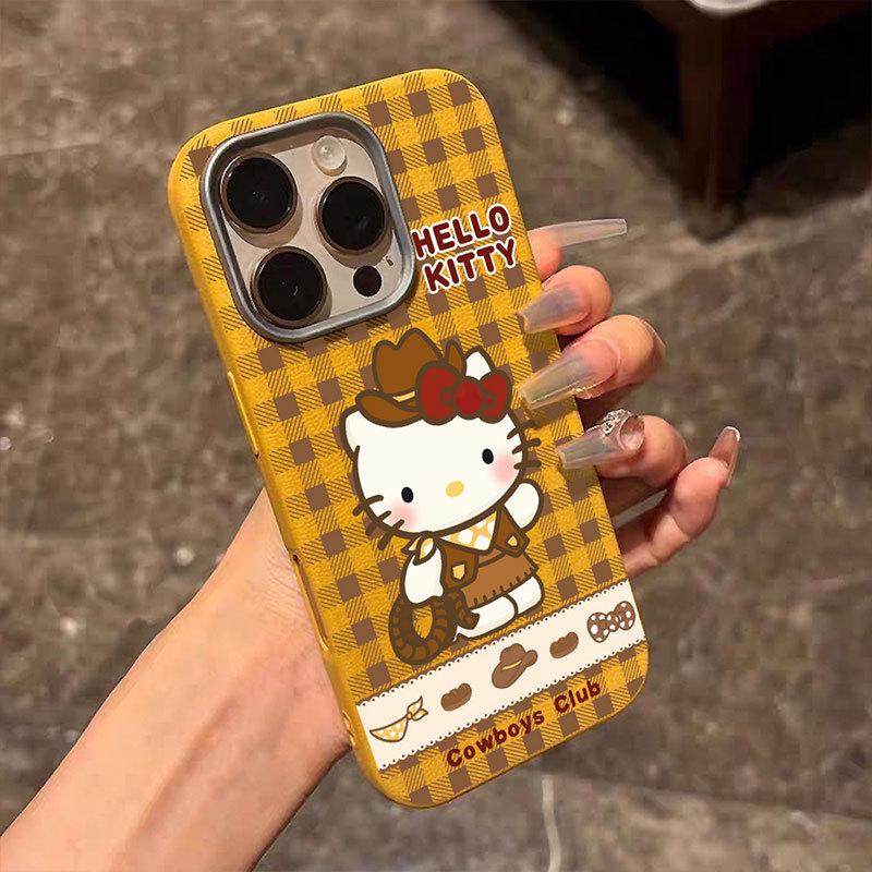 New Checked Denim Katy Suitable for IPhone16 Mobile Phone Case Apple 15 Protective Case 14 Leather Pattern Soft Shell Silver Frame