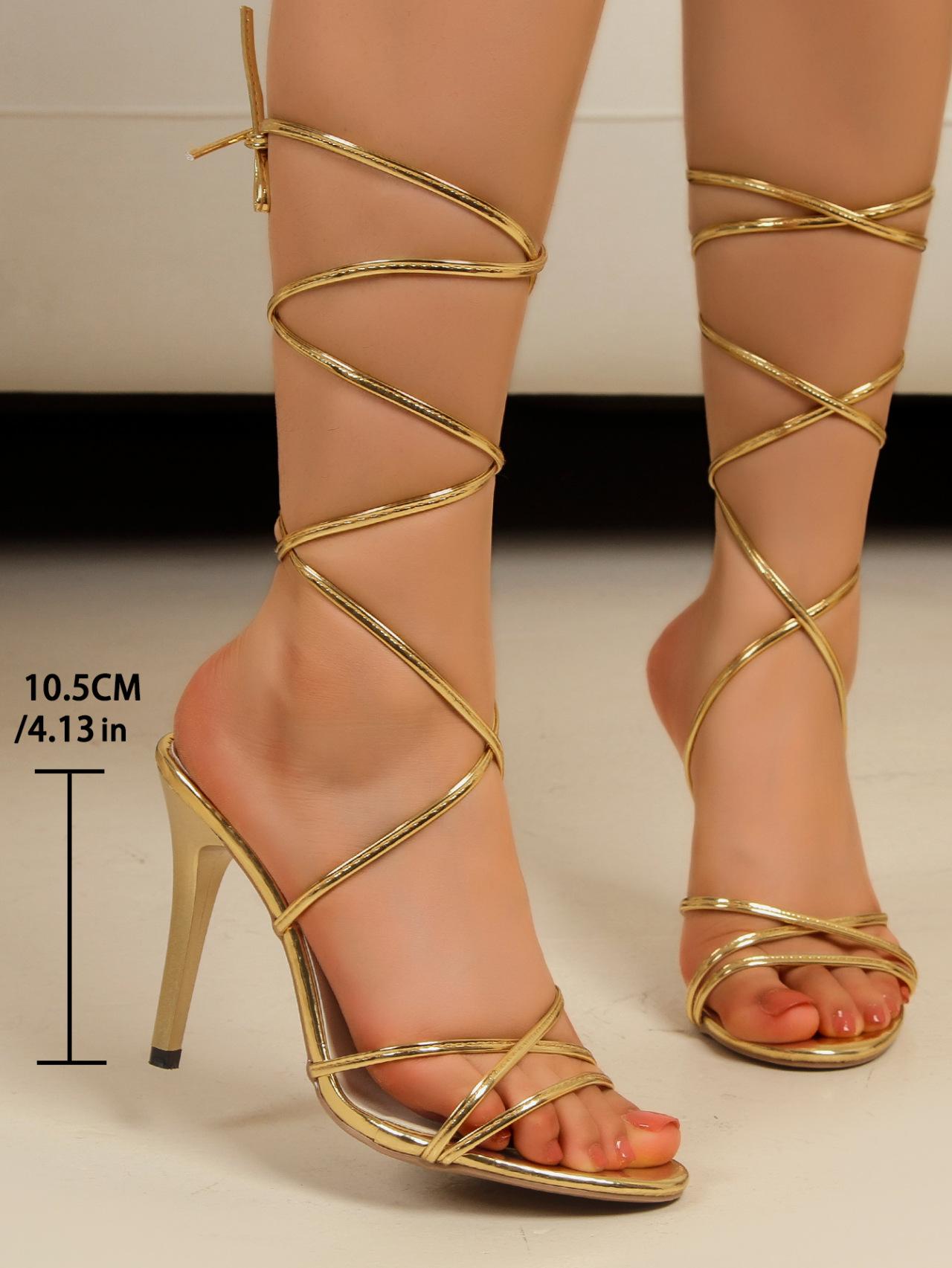 

Foreign trade pointed open-toed cross-strap high heels 2025 new stiletto sexy fairy large size women s sandals 43 золотой