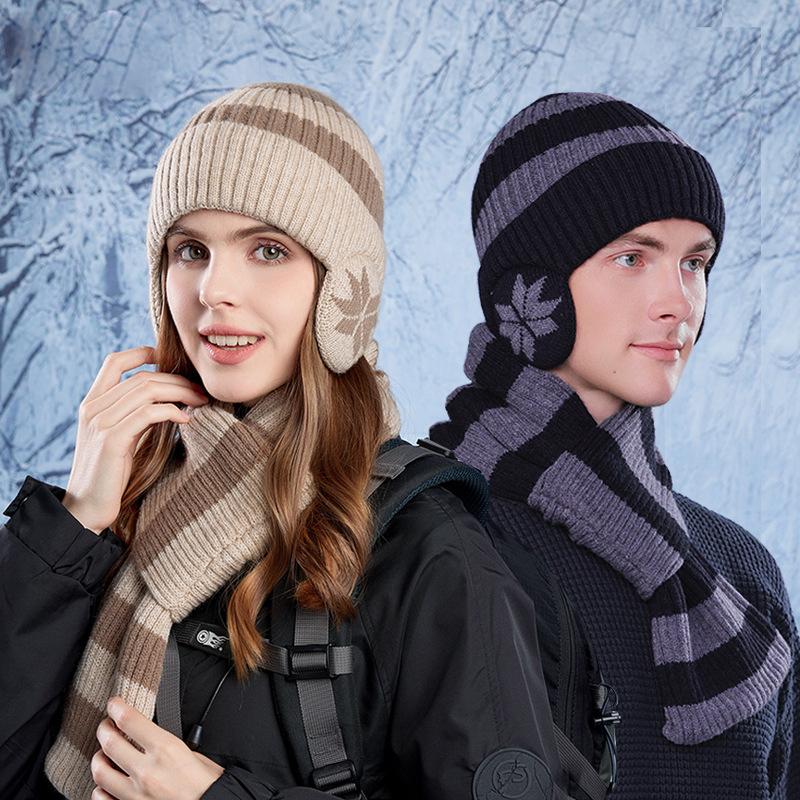 Wintermütze Schal Anzug Herren Damen Outdoor Winddicht Ohrenschutz Pullover Kaschmir Warm Gestrickte Wollmütze