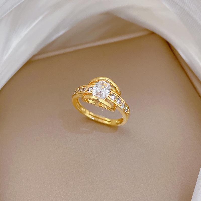 Real Gold Horse'S Eye Diamond Personalized Ring Opening Adjustable Simple Jewelry Japanese Ring Couple Ring