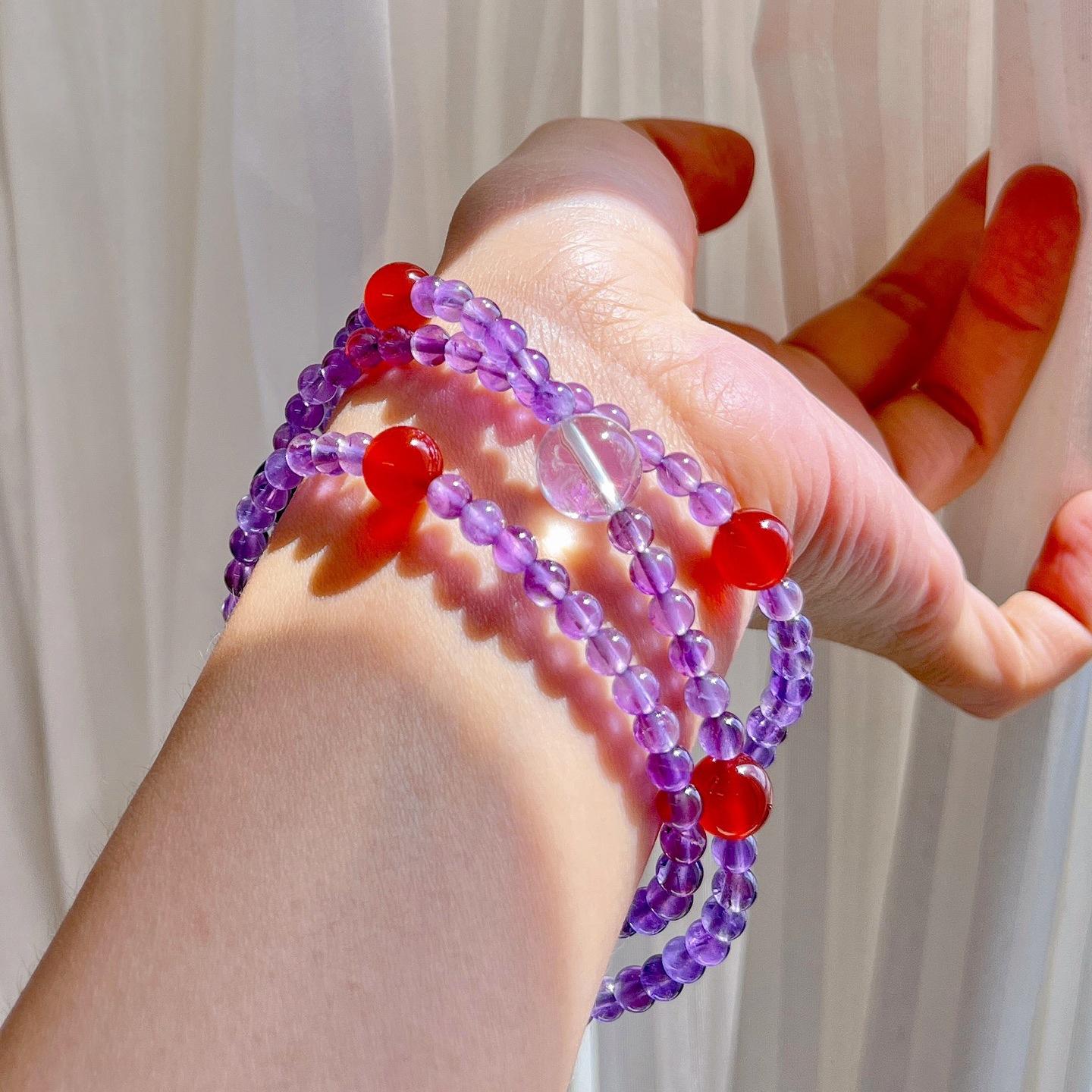 4Mm High Quality Natural Amethyst Lapis Lazuli Chalcedony Design Multi-Circle Bracelet Bracelet