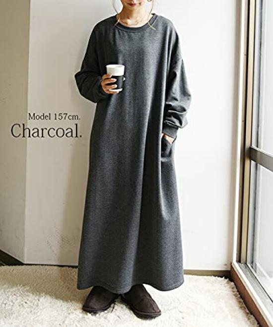 Andit Maxi Sizes M and L Women's Fleece-Lined Loose-Fit Dress, (L, Black)