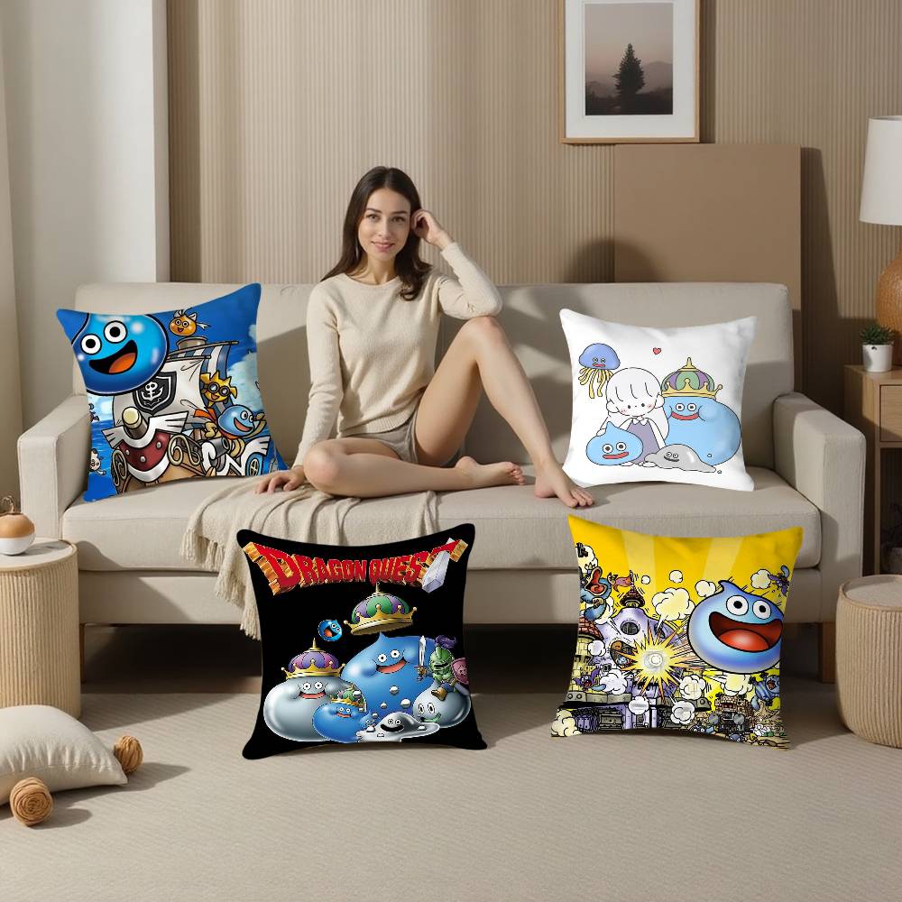 D-Dragon Quest Slime Pillow Case Plush Fabric Soft Pillowcase Double Sided Print Cushion Cover Household Gifts