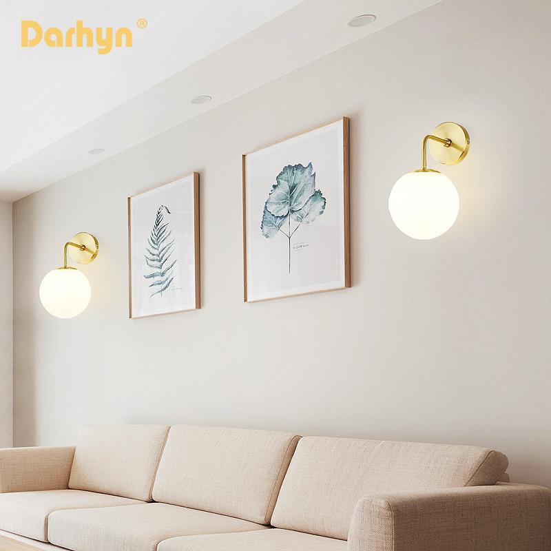 Nordic Wall lamp Golden Wall Lights With Milky Special Glass Round Ball For Home Indoor Decor Bedroom Bedside Wall Lights