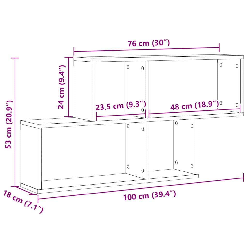 Wall Shelf Black Oak Look 76 x 15 x 53 cm Engineered Wood