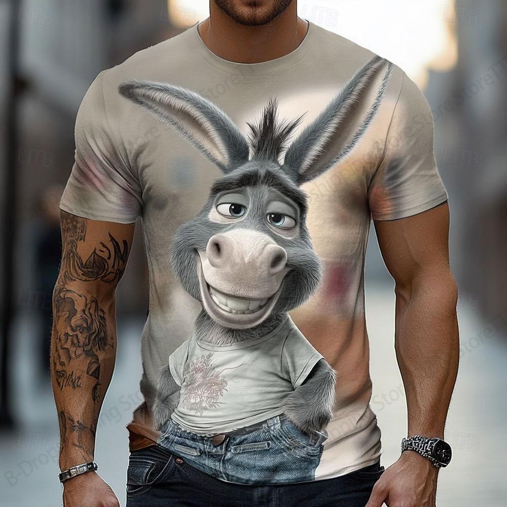 Creative Cartoon Fun Animal Dog Chick Cow 3D Printed T-shirt Men's Fashion Short Sleeved Top Summer Casual O-neck Clothing
