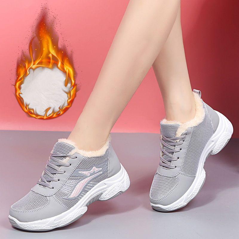 Hiver Velours Épaissi Chaud Chaussures pour Femmes Antidérapantes Semelle Épaisse Plates Sport Hautes Baita Décontractées Chaussures en Coton pour Femmes