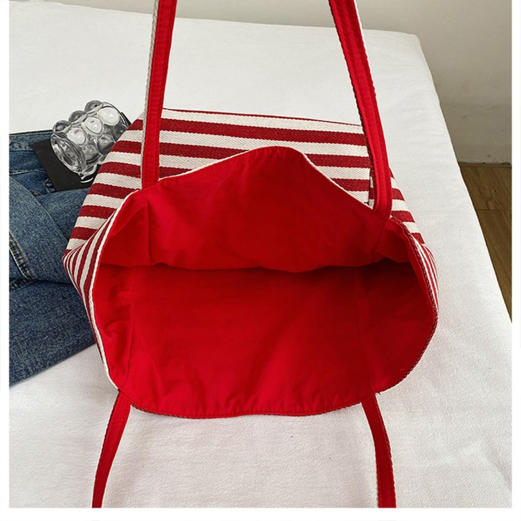Striped Canvas Double-sided Usable Bag, Tote Bag, Casual Shoulder Bag, Large Capacity Shopping Bag