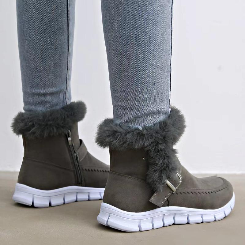 European and American Foreign Trade Short Tube Lace-up Wool Snow Boots Women's Cross-border New Winter Thickened Solid Color Velvet Warm Cotton Shoes