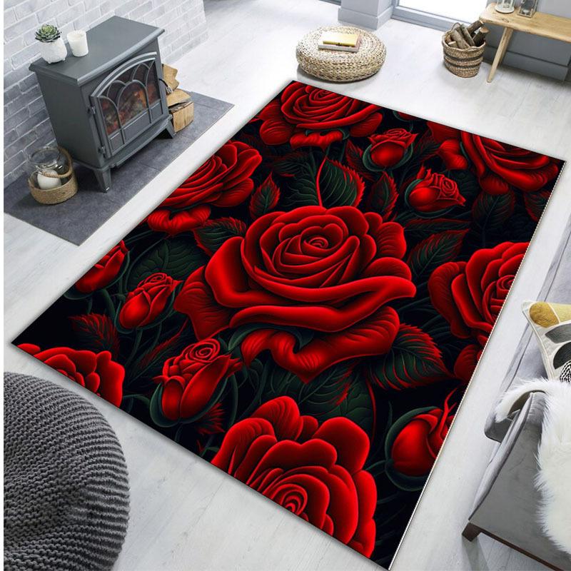 800g/m² Crystal Velvet Home Decor Valentine's Day Rose Carpet for Living Room,Game Room,Bedroom,Kitchen,Bathroom,Aisle,Outdoor Camping Floor