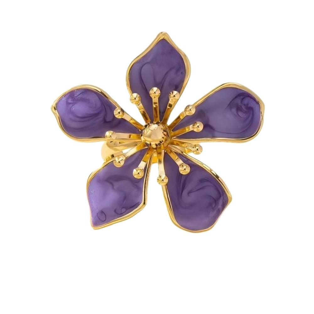 Grote Bloemenring Metaal Bloemblaadje Banket Luxe Emaille Bruidsring Verfijnd Temperament Ring met Brede Opening Sieraden Cadeau