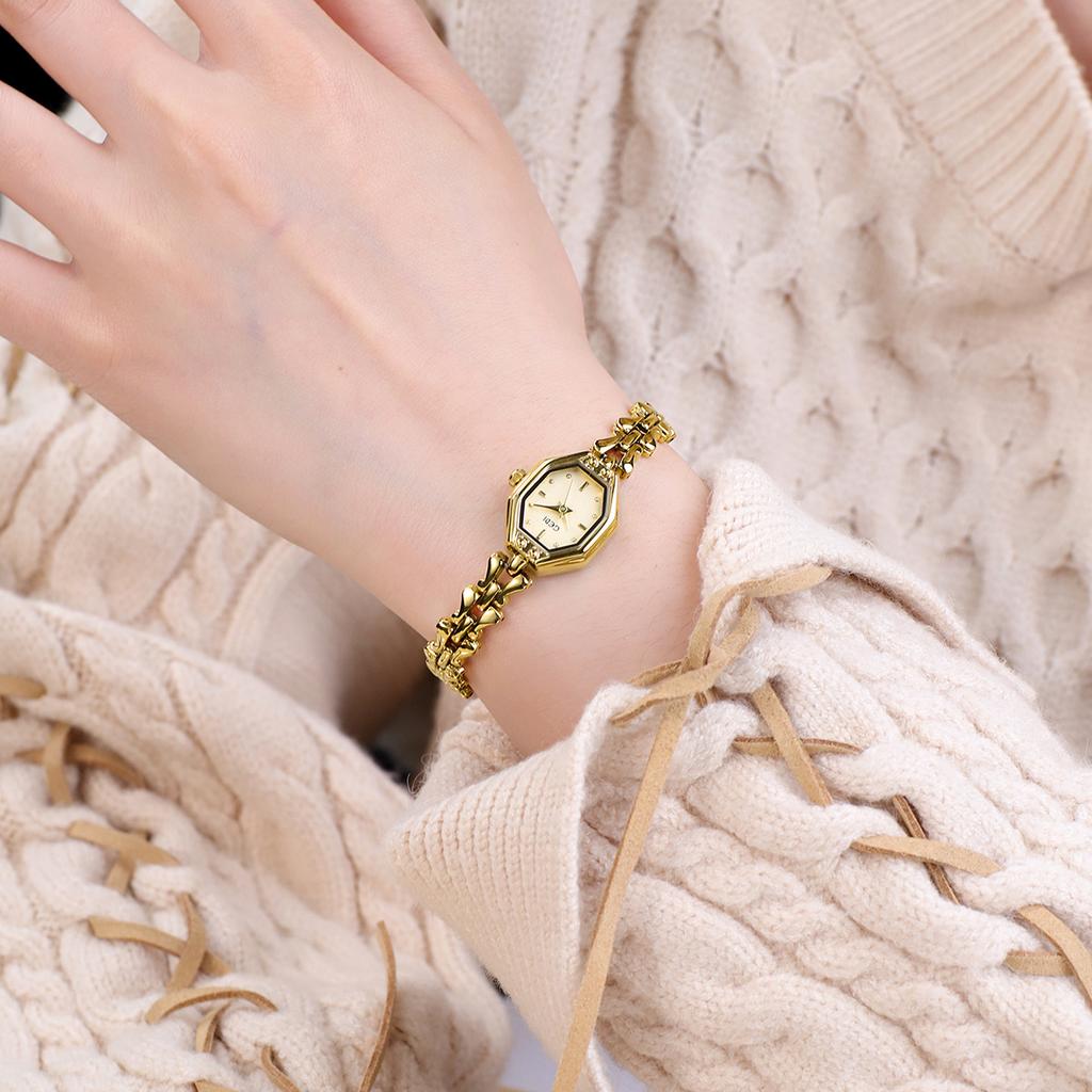 GEDI Marke Damenuhr Exquisite Leichte Luxus Retro Gold Armbanduhr Nische High-End Damenmode Quarz Armbanduhren Geschenk