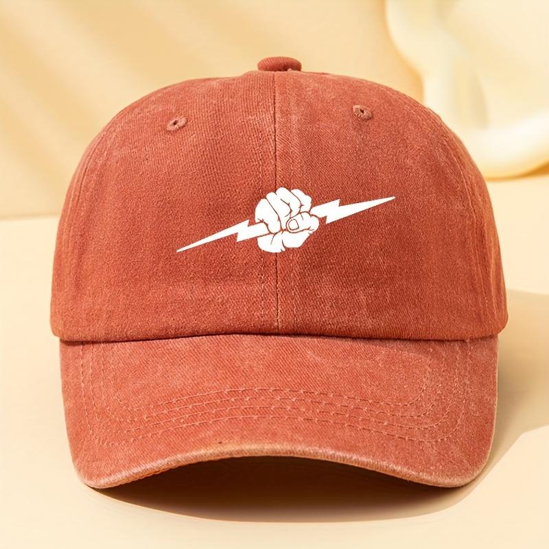 Men's Trendy Versatile Baseball Cap Personalized Lightning Fist Print Washed Retro Casual Outdoor Sports Fishing Hat