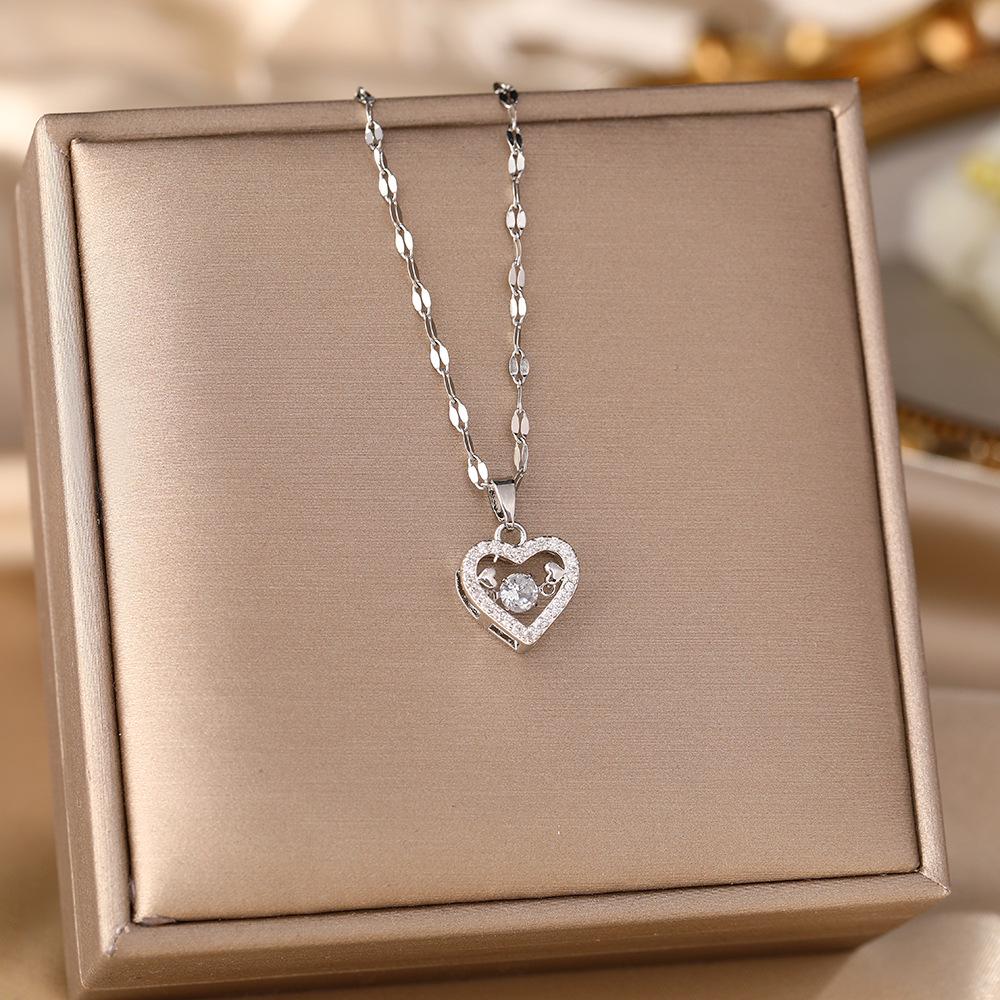 Women's Silver Titanium Steel Necklace with Micro-Inlaid Zircon - Elegant, Durable Clavicle Chain Jewelry