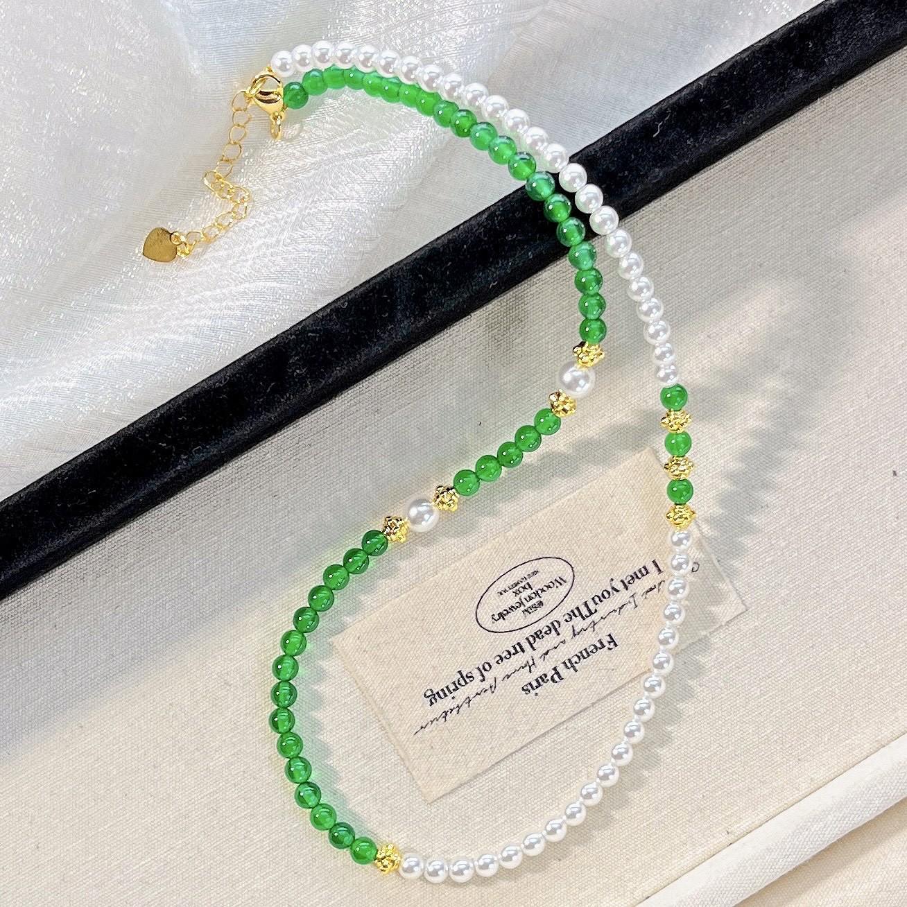 High Quality Natural Ice-Permeable Chalcedony Artificial Crystal Pearl Design Necklace Collarbone Chain