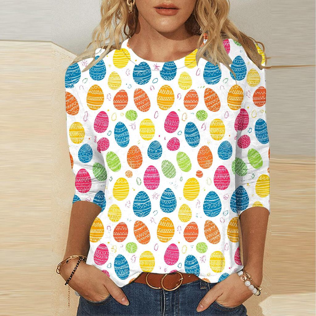 Women's -print loose 7-inch sleeve top