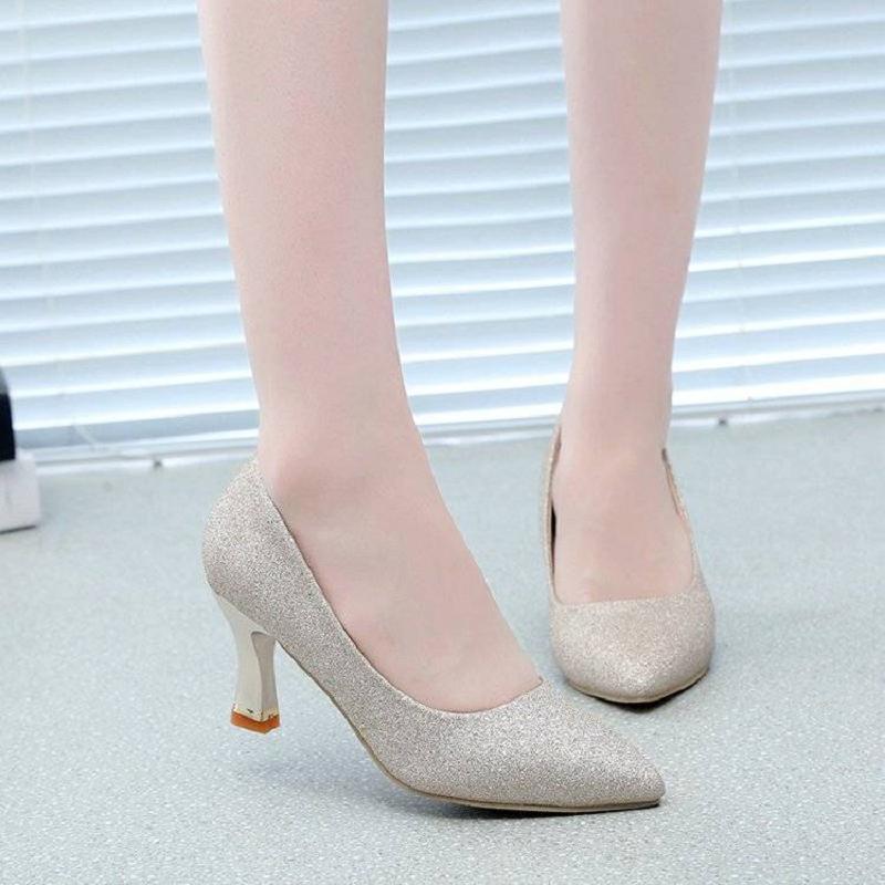 women cute sweet light weight comfort high quality slip on stiletto heel shoes lady golden party heel shoes ab681