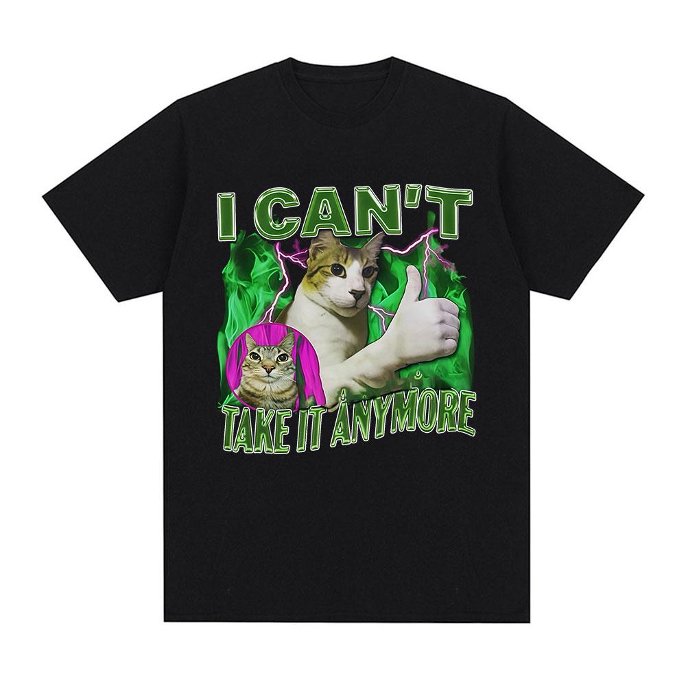 

I Can t Take It Anymore Funny Cat Graphic T-shirts Men s Clothing Vintage Short Sleeves T-shirt Cotton Summer Oversized T Shi... S разноцветный