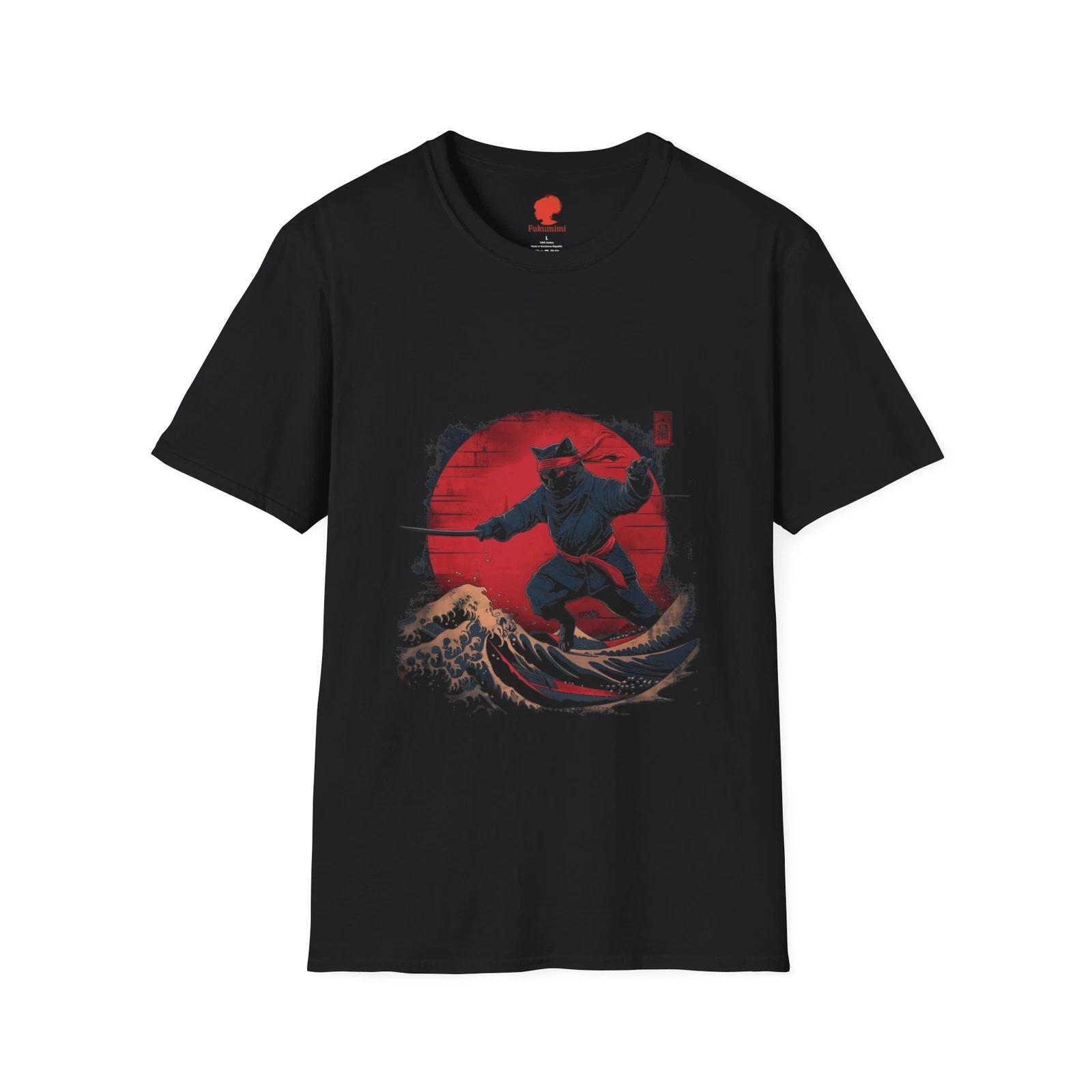 Cat shirt, funny cat tee, Japanese art shirt, Hokusai shirt, Ninja cat 3XL