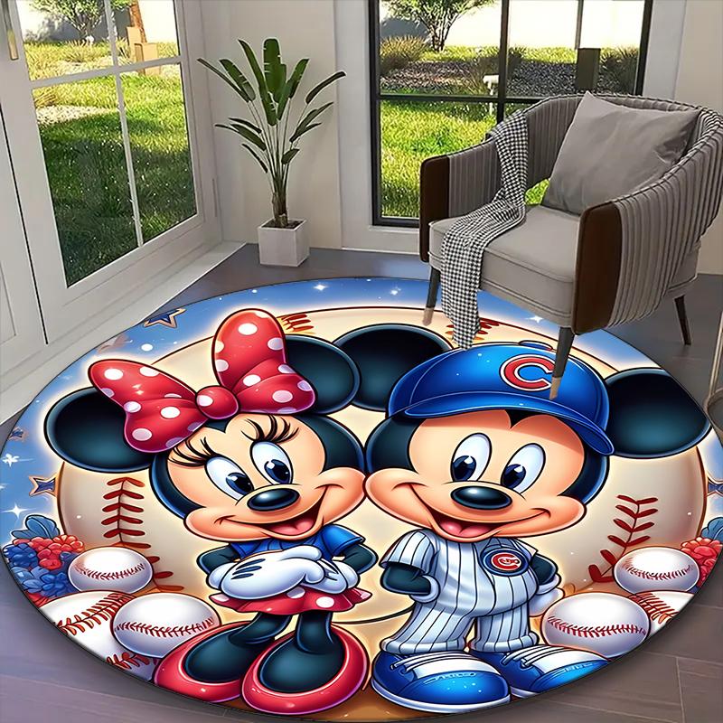 Mickey And Minnie Blue Red Floral Carpet, Non-slip Office Chair Rug, Digital Print Home Round Rug, Unique Festival Decorations