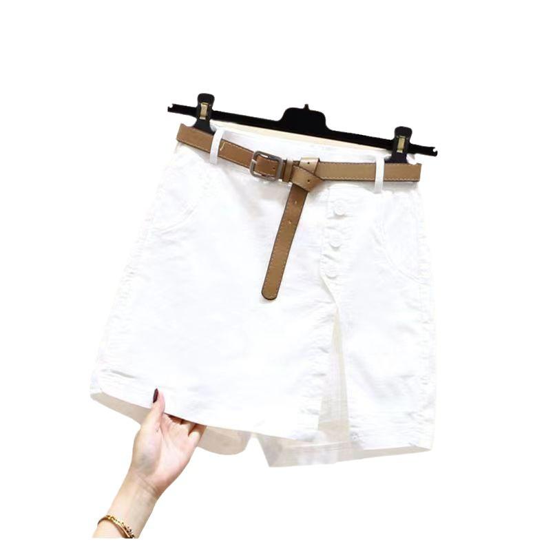 2024 Korean Style Slimming Linen-Cotton Elastic Waist Slit Shorts for Women