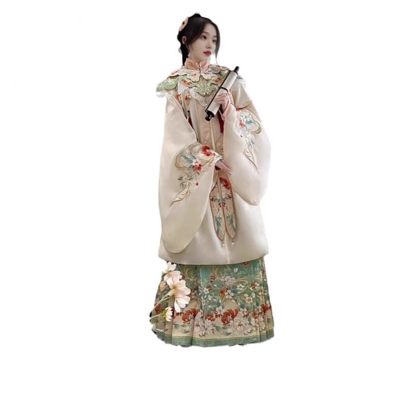 Ming Dynasty Style Hanfu Set Women With Embroidered Cloud Shoulder Wide Sleeve Top Horse Face Skirt