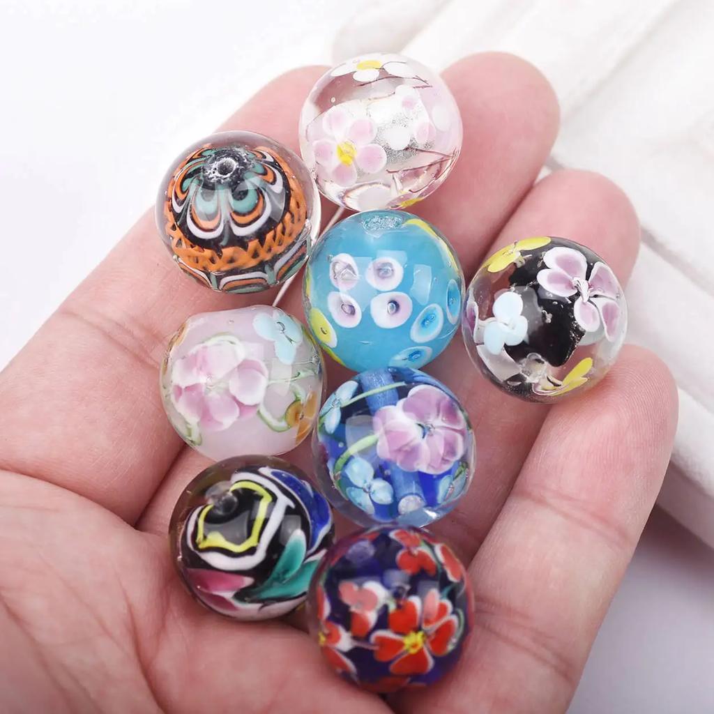 2 buc 20mm Margele Rotunde Mari Handmade Floare Lampwork Sticlă Margele Libere pentru Accesorii de Fabricare Bijuterii DIY Artizanat Descoperiri