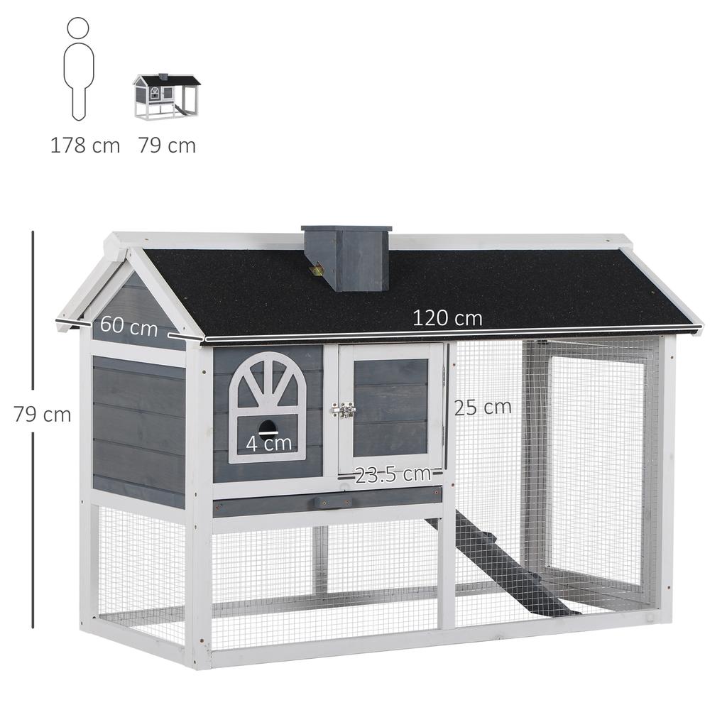 Wooden Rabbit Hutch and Run with Sliding Tray, Ramp, Water-resistant Roof, for 2-4 Rabbits, Grey