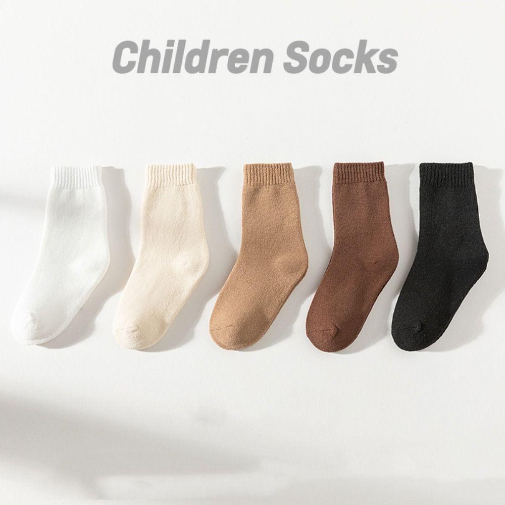 5Pairs Short Tube Kids Thicken Socks Warm Children's Winter Socks Girls Floor Plush Socks  Children