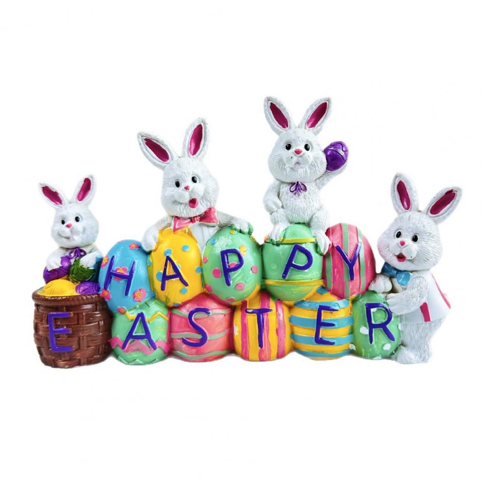 

Happy Easter Bunny Figurine Hand-painted Colorful Egg Rabbit Resin Statue Sculpture Holiday Party Desktop Decoration Ornament XXL