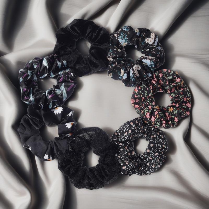 7 Pcs/Set Women Hair Scrunchies Set Plush Solid for Girls Ponytail Holder Print Floral Ditsy Flower Ties Accessories